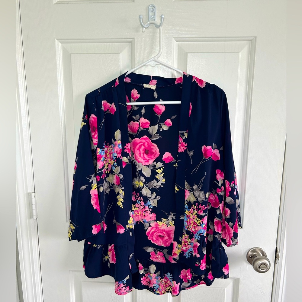Pink Flower Print Flowy Shaw